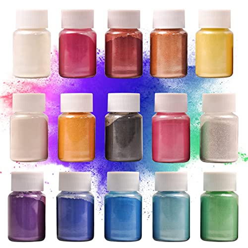 Dewel Pigmentos para Resina Epoxi 15 * 10g, Mica en Polvo, Colorante Resina Epoxi, Colorante Jabon, para Bombas de baño, Maquillaje,uñas