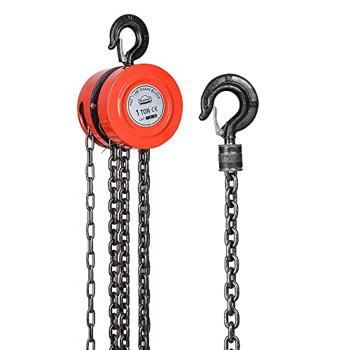 Dewinner - Polipasto manual, de cadena, con gancho resistente, de 1 tonelada, 3 m de elevación máxima, rojo