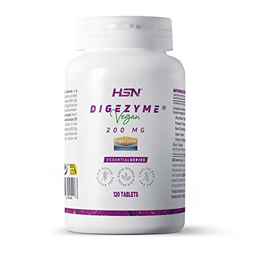 Digezyme Enzimas Digestivas de HSN | 120 Tabletas 200 mg Complejo Patentado para Mejorar la Digestión de Proteínas, Hidratos y Grasas | Absorción de Nutrientes | No-GMO, Vegano, Sin Gluten
