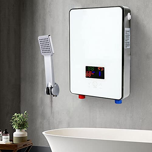 DiLiBee Calentador de agua eléctrico digital de 6500 W, para cocina, baño, ducha, set de agua caliente sin tanque, 220 V, Blanco