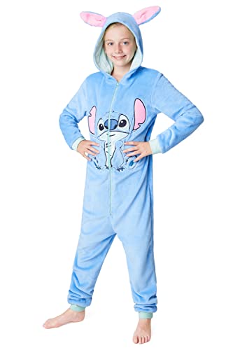 Disney Pijama de Una Pieza para Niñas Pijama Entero Niña de Polar Invierno Mono Pijama de Stitch Minnie Jack Skellington (Azul Stitch, 11-12 Años)