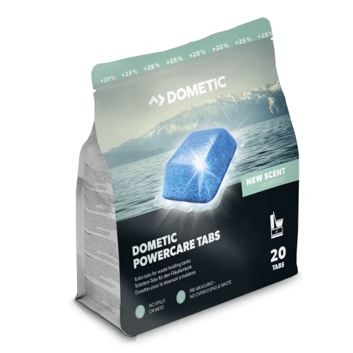 Dometi 20 und Pastillas PowerCare - Aditivo para el tanque de aguas negras, Sucias, ayuda a la disolución de los residuos, blue tab, para barcos, caravanas, autocaravanas, camper.
