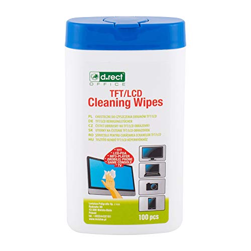 D.RECT 110276 Toallitas limpiadoras para pantallas LCD LED y teléfonos móviles Tablet o teclado táctil | Dispensador 100 toallitas