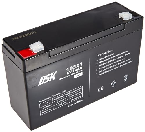 DSK 10321 - Batería de plomo AGM recargable sellada de 6 V y 12 Ah. Batería ideal para coches eléctricos y motocicletas para niños, sistemas UPS/UPS, sistemas de seguridad y alarmas
