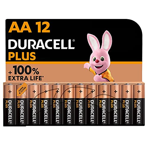 Duracell Plus pilas AA (pack de 12) - Alcalinas 1,5 V - Hasta 100 % de extra duración - Fiabilidad para dispositivos cotidianos - Embalaje sin plástico - 10 Años de almacenamiento - LR6 MN1500