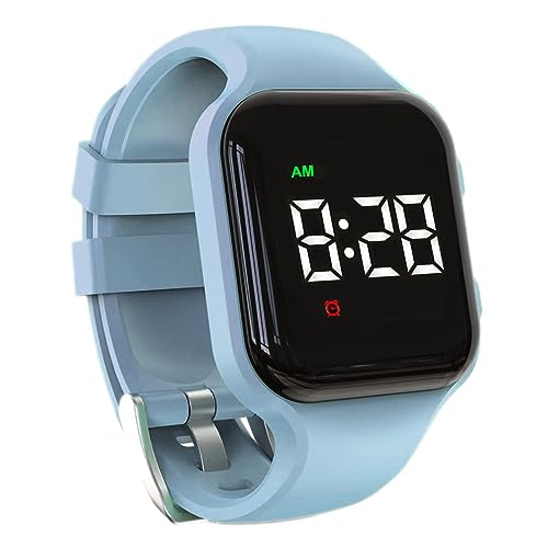 e-vibra Reloj despertador vibrador impermeable recargable con 15 alarmas, reloj de entrenamiento para ir al baño con pantalla de bloqueo (azul claro)