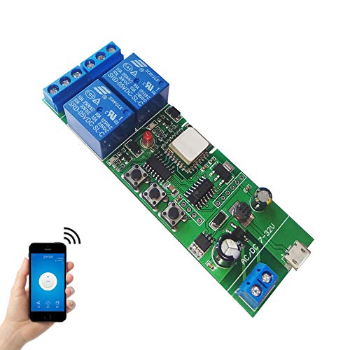 EACHEN WiFi Inlay inalámbrico Relé Momentáneo/Autoblocante Interruptor Inteligente DIY Hogar inteligente Gadget DC 5-32V Entrada Aplicación Ewelink Compatible con Alexa Google Nest IFTTT (ST-DC2)