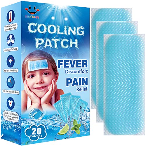 EasYeah 20 x Parches de Gel de Enfriamiento, Parches de Gel Refrescante - Terapia de Frío para Reducir la Fiebre y Alivio del Dolor para Bebés y Adultos(Azul)