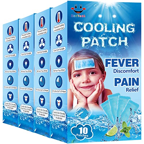 EasYeah 40 x Parches de Gel de Enfriamiento, Parches de Gel Refrescante - Terapia de Frío para Reducir la Fiebre y Alivio del Dolor para Bebés y Adultos(Azul)