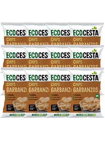 Ecocesta - Pack de 12 Bolsas de Chips de Garbanzo Ecológicas de 125 g - Sin Azúcar Añadido - Apto para Veganos - Pruébalo como Topping en Ensaladas y otras Recetas - Aperitivo Horneado