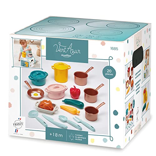 Ecoiffier- Set Accesorios de Cocina Infantil Vert Azur, 20 Piezas, Juego de Imitación para niños, A Partir de 18 Meses (7600001685)