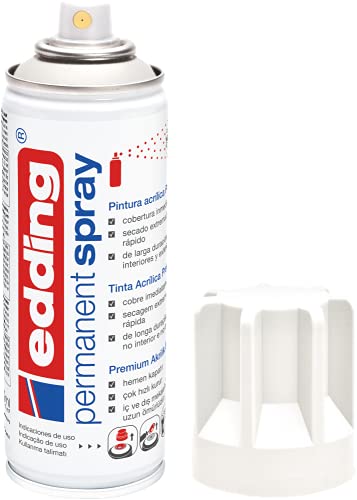 edding 5200 spray permanente - blanco tráfico mate - 200 ml - pintura acrílica para decorar vidrio, metal, madera, cerámica, plástico, lienzo