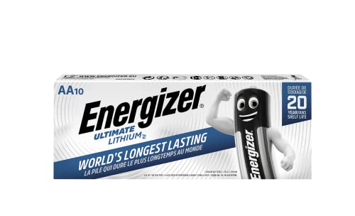 Energizer - Ultimate Lithium, Pack de 10 Pilas AA, Litio de Larga duración para Dispositivos de Alto Consumo, más Ligera y 20 años Vida útil
