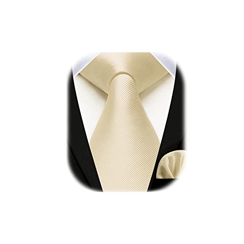 Enlision Corbata Beige Corbatas de Hombre Elegantes Conjunto Corbata y Pañuelo a Juego Cuadrado de Bolsillo Champán de Color Liso para Hombres