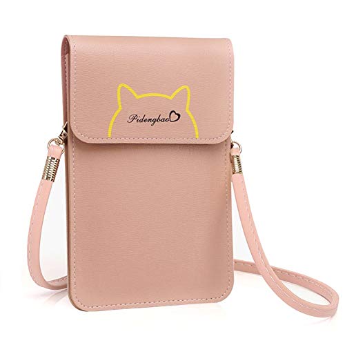 EQLEF Cross-body Shoulder Bag, bolsa de teléfono celular de cuero linda de la PU rosa con pantalla táctil transparente ventana Crossbody monedero para las llaves del teléfono dinero tarjetas