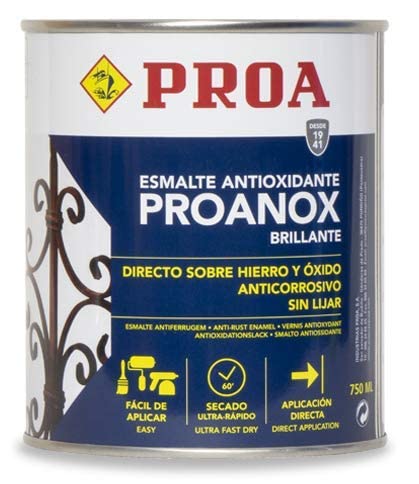 Esmalte antioxidante directo sobre óxido. SATINADO. Blanco. 250 ML. Pintar sobre hierro y óxido sin necesidad de imprimación. PROANOX.