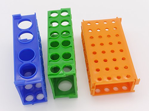 Estante de plástico para tubos de ensayo de 4 vías, varios colores, azul, verde, naranja, paquete de 3