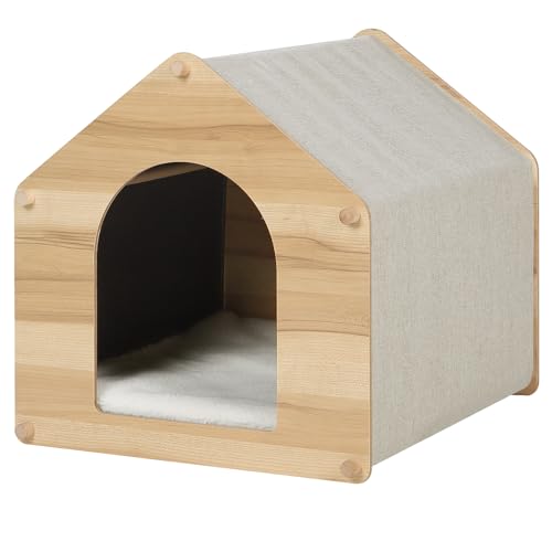 EUGAD Casa para Mascotas, Caseta para Gatos con Rascador en Techo, Casa Cueva para Perros de MDF y Madera, con Cojín de Felpa Suave, Paredes de Tela Oxford, 41x39x39 cm, 0040GD