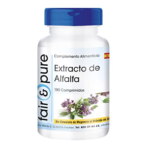 Fair & Pure® - Extracto de Alfalfa verde - Medicago sativa - Vegana - Alta pureza - 180 Comprimidos