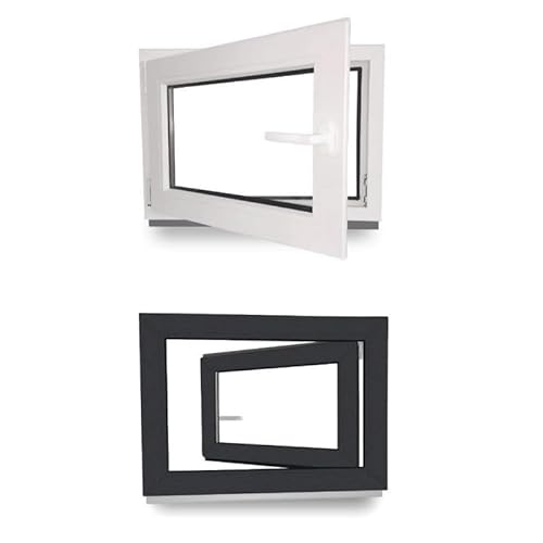 Fenetre PVC - LxH 500 x 400 mm - Triple vitrage,Fenetre PVC - Anthracite extérieur Blc intérieur Poignée A Droite