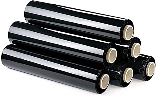 Film Transparente o Negro para Embalar de 50 cm x 200 Metros de Longitud – Rollo de Film Elástico Manual para Embalaje Industrial (Negro, 6 Rollos)