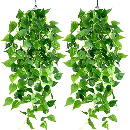 Firschoie 2 Piezas Plantas Colgantes Hiedra Verde Artificial, 100cm Corona de eneldo, Adecuado para Bodas, Jardines, decoración de Paredes