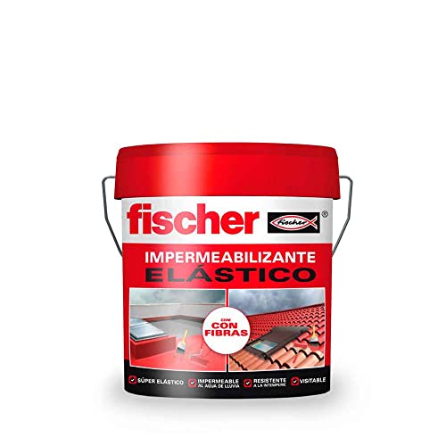 fischer - Pintura impermeabilizante (cubo 5kg) Rojo con fibras, resistente al agua y exteriores