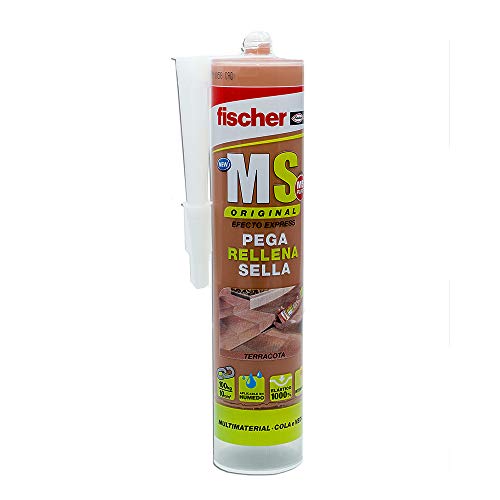 fischer | polímero silicona terracota MS PLUS. Sellador adhesivo antimoho para juntas bañera, ventanas, grietas. Pegamento fuerte. (290ml)