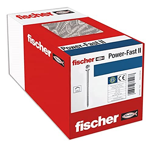 fischer Power-Fast II - caja de tornillos especiales para madera 4,5x60mm, para atornillado de maderas, conexión de maderas macizas o fijación de piezas a la madera ,50 ud