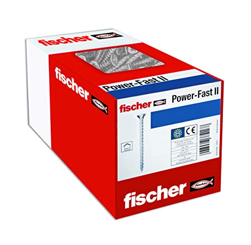 fischer Power-Fast II - caja de tornillos especiales para madera 4x30mm, para atornillado de maderas, conexión de maderas macizas o fijación de piezas a la madera ,200 ud