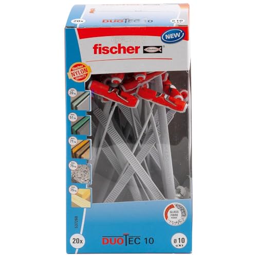fischer - Tacos pladur DuoTec, para soporte tv 10 mm, Caja 20 uds tacos pladur, Color Gris