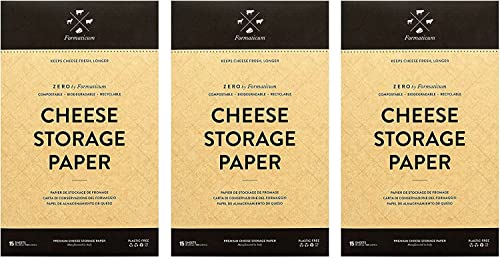 Formaticum Zero Cheese - Papel de almacenamiento compostable, biodegradable y sin plástico para mantener el queso y los embutidos frescos, 9 x 13 pulgadas, 45 hojas en total (3 cajas)