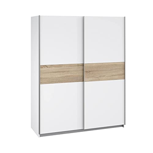 FORTE Winnie Armario de puertas correderas, derivado de madera, blanco combinado con roble Sonoma, 61,2 x 150 x 190,5 cm