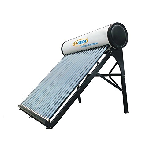 FP-TECH Panel solar térmico de agua caliente de acero inoxidable, tubos de vacío y circulación natural – Mod. Pro (100 litros - Profesional)