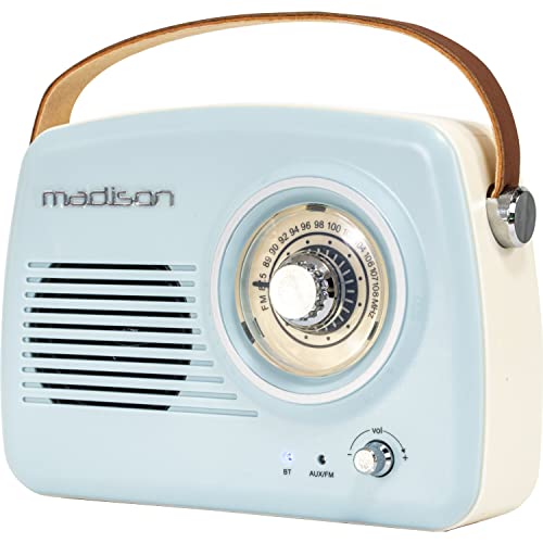 FREESOUND-VR30 - MADISON - Radio vintage de batería larga con Bluetooth y FM - 30W - Azul claro