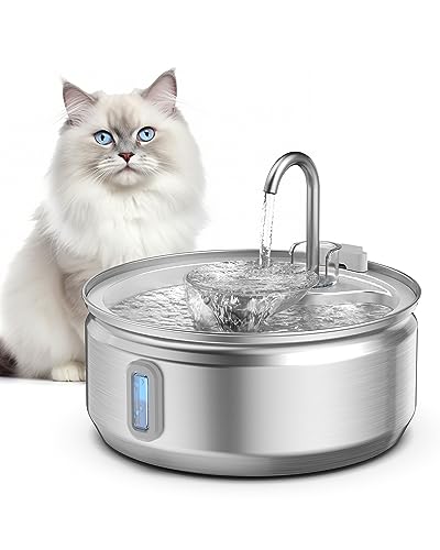 Fuente de agua para gatos, 3,2 L, con grifo y recipiente de almacenamiento de agua, fuente para gatos de acero inoxidable, apta para lavavajillas, para gatos y perros pequeños, con esponja y filtro de