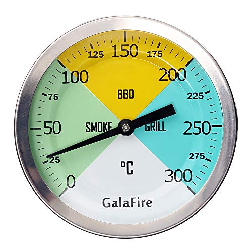 GALAFIRE 3 3/16 Pulgadas Cara Grande 300 ℃ Termómetros para Barbacoas, Medidor de Temperatura para Ahumadores Barbacoa Asador Horno Ahumar con Vástago Alargado de 2 7/8 Pulgadas