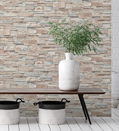 GAULAN 127671 - Papel pintado vinílico lavable efecto imitación muro piedra pizarra con textura en relieve para pared salón cocina baño pasillo comedor - Rollo de 10 m x 0,53 m