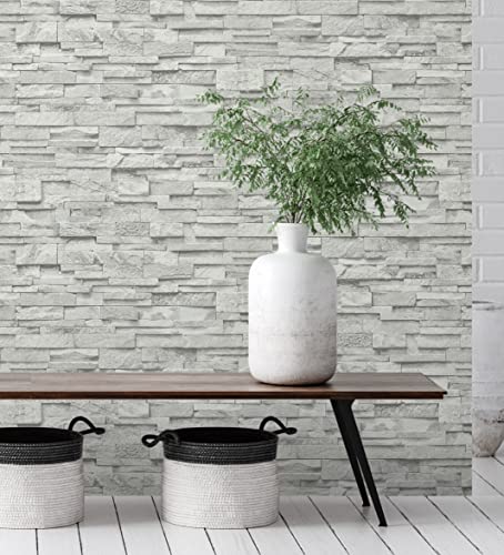 GAULAN 127673 - Papel pintado vinílico lavable imitación muro de piedra pizarra blanca textura en relieve para pared salón cocina baño comedor - Rollo de 10 m x 0,53 m
