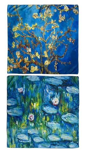 GFM® Bufanda de verano cuadrada reversible a base de pintura (SQVSLK), Monet Nenúfar Van Gogh Almendro en flor, L