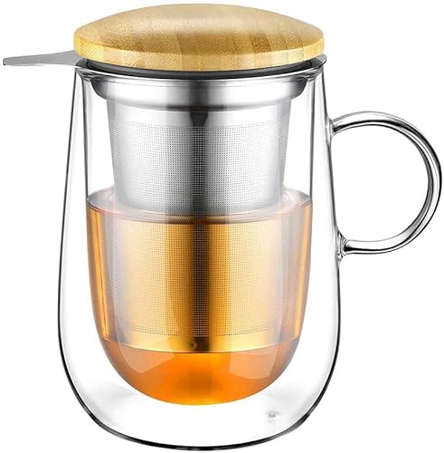 glastal 430 ml Tazas de la Taza de té de borosilicato de Vidrio con Filtro de Acero Inoxidable Taza con el Adecuado para té Verde, té Negro, Bolsas de té, Leche