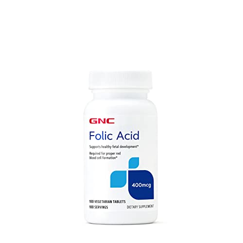 GNC Ácido fólico 400mcg, apoya el desarrollo fetal saludable