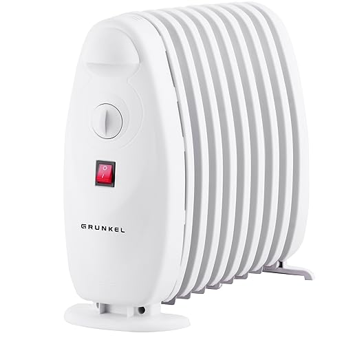 Grunkel - Radiador de Aceite con 9 elementos y 1000W - Calefactor de bajo consumo 3 niveles de calor regulables, termostato, ruedas y sistema de protección sobrecalentamiento (1000W)