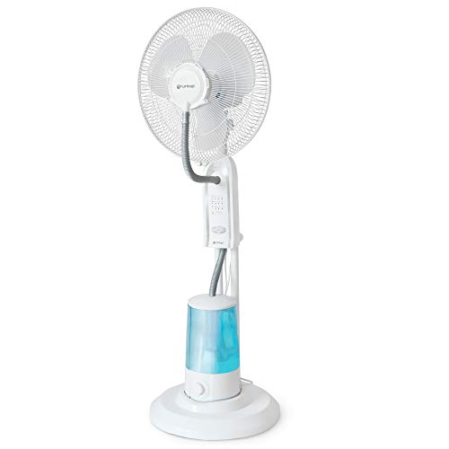 Grunkel - Ventilador de pie con nebulizador de agua - FAN16NEBULIZADOR - mando a distancia y temporizador hasta 8 horas. 3 velocidades, 3 modos y oscilación horizontal - 75W - Blanco