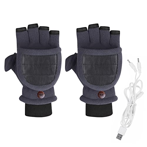 Guantes eléctricos de invierno Cálido Usb Calentamiento eléctrico de doble Guantes grandes Guantes de agarre termostático con solapa de medio dedo SU635 (Grey-1, One Size)