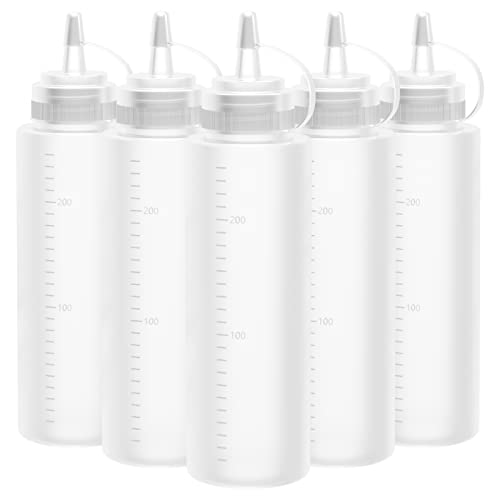 Gvolatee Squeeze Bottle, 5 Pcs 250ml 8oz Botella de Salsa, Dispensador de Botellas de Plástico - Ninguna Fuga, Sin BPA, para Condimentos, Salsa de Tomate, Mostaza, Mayonesa, Salsa Picante