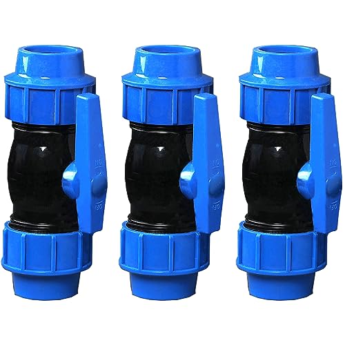 H2O-Flex PP-Fitting - Juego de 3 accesorios de sujeción para tuberías de polietileno, ángulo de sujeción para tubo de polietileno, 20 válvulas de bola para tubo de PE, diámetro de 20 mm, válvula de