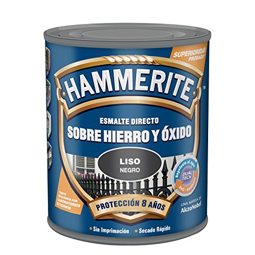 Hammerite Esmalte directo sobre hierro y óxido, Liso Brillante Negro, 250 ml (Paquete de 1)