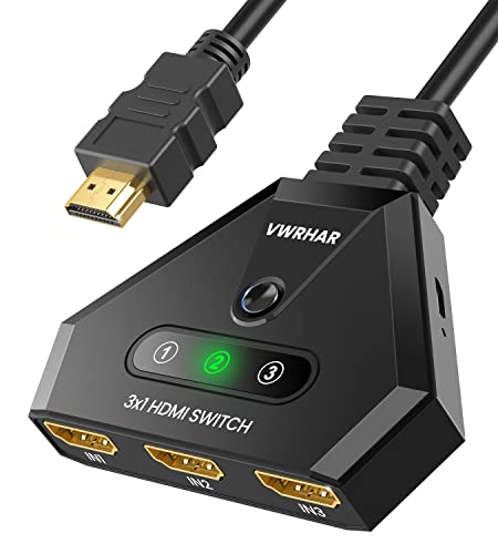 HDMI Switch 4K, 3 Entradas 1 Salida Switch HDMI Splitter con Cable HDMI de Alta Velocidad, HDMI Switch Soporta 4K UHD 3D 1080P HDCP2.2 para Xbox PS3/4/5 Apple TV Fire Stick BLU-Ray/DVD Player