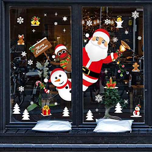 heekpek Feliz Navidad Papá Noel Muñeco de Nieve Alce de la Puerta Decoración de Ventana Reutilizable Bricolaje Pegatinas Electrostáticas para Fiesta Doble Cara Pegatinas de Navidad Grande Decoración